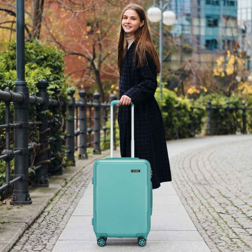 Kono KSK2494 Cabin Luggage in Blue (55x38x20 cm) - Minimalist Hard Shell ABS+PC Suitcase with TSA Lock 360° Spinner Wheels - Luggage eStore