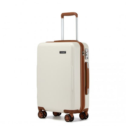 Kono KSK2494 Cabin Luggage in Cream and Tan (55x38x20 cm) - Minimalist Hard Shell ABS+PC Suitcase with TSA Lock 360° Spinner Wheels - Luggage eStore
