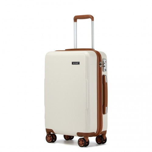 Kono KSK2494 Cabin Luggage in Cream and Tan (55x38x20 cm) - Minimalist Hard Shell ABS+PC Suitcase with TSA Lock 360° Spinner Wheels - Luggage eStore