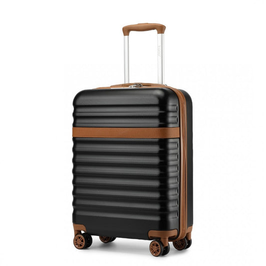Kono KSK2484 Cabin Luggage in Black and Tan (55x39x20cm) - Expandable Lightweight Hard Shell Suitcase with TSA Lock