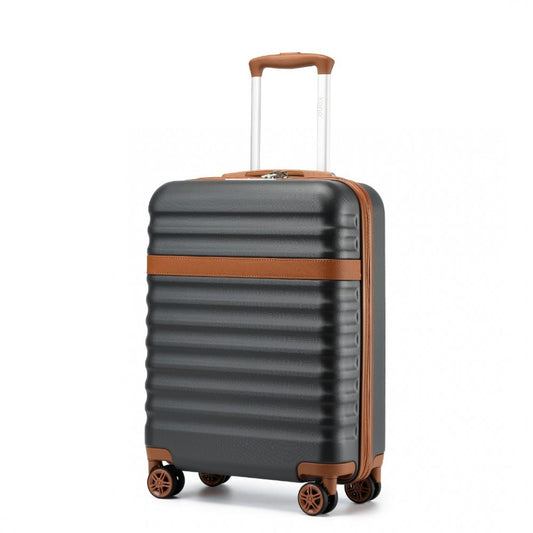 Kono KSK2484 Cabin Luggage in Grey and Tan (55x39x20cm) - Expandable Lightweight Hard Shell Suitcase with TSA Lock - Luggage eStore