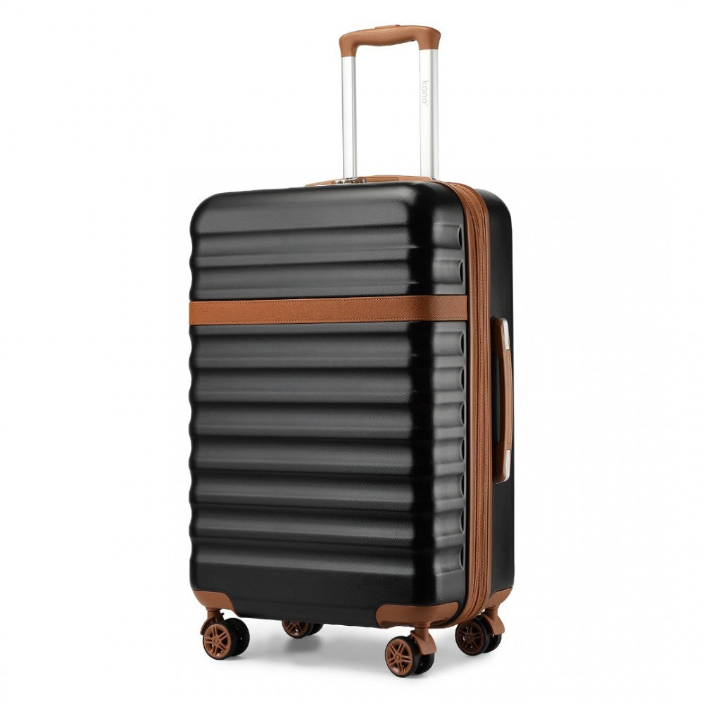 Kono KSK2484 Large Luggage in Black and Tan (75x47.5x29.5cm) - Expandable Lightweight Hard Shell Suitcase with TSA Lock