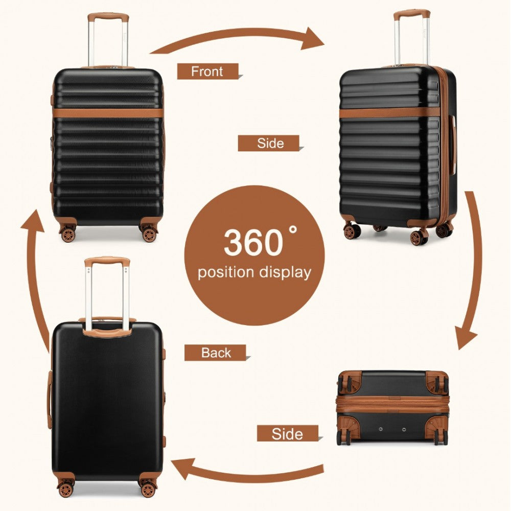 Kono KSK2484 Large Luggage in Black and Tan (75x47.5x29.5cm) - Expandable Lightweight Hard Shell Suitcase with TSA Lock