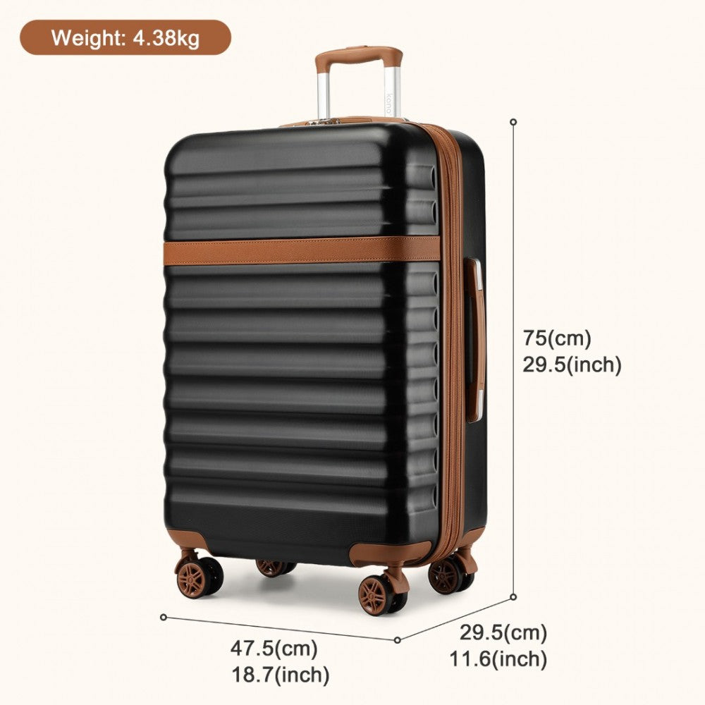 Kono KSK2484 Large Luggage in Black and Tan (75x47.5x29.5cm) - Expandable Lightweight Hard Shell Suitcase with TSA Lock