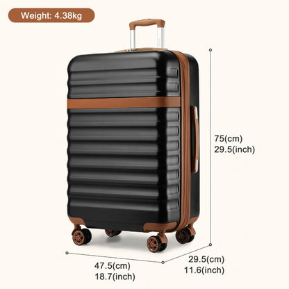 Kono KSK2484 Large Luggage in Black and Tan (75x47.5x29.5cm) - Expandable Lightweight Hard Shell Suitcase with TSA Lock