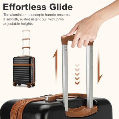 Kono KSK2484 Large Luggage in Black and Tan (75x47.5x29.5cm) - Expandable Lightweight Hard Shell Suitcase with TSA Lock