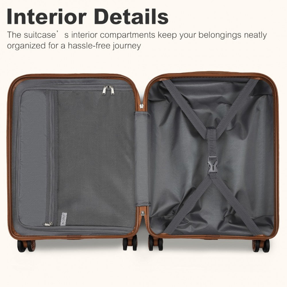 Kono KSK2484 Large Luggage in Black and Tan (75x47.5x29.5cm) - Expandable Lightweight Hard Shell Suitcase with TSA Lock