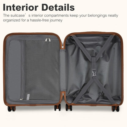 Kono KSK2484 Large Luggage in Black and Tan (75x47.5x29.5cm) - Expandable Lightweight Hard Shell Suitcase with TSA Lock