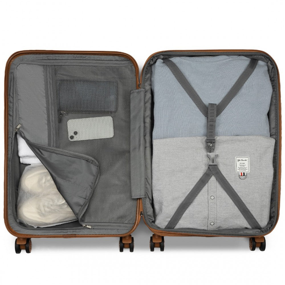 Kono KSK2484 Large Luggage in Black and Tan (75x47.5x29.5cm) - Expandable Lightweight Hard Shell Suitcase with TSA Lock