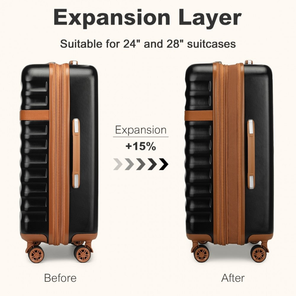Kono KSK2484 Large Luggage in Black and Tan (75x47.5x29.5cm) - Expandable Lightweight Hard Shell Suitcase with TSA Lock