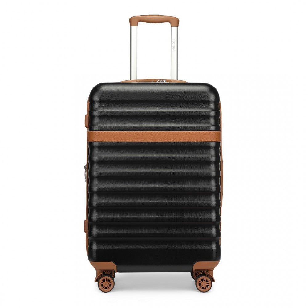 Kono KSK2484 Large Luggage in Black and Tan (75x47.5x29.5cm) - Expandable Lightweight Hard Shell Suitcase with TSA Lock