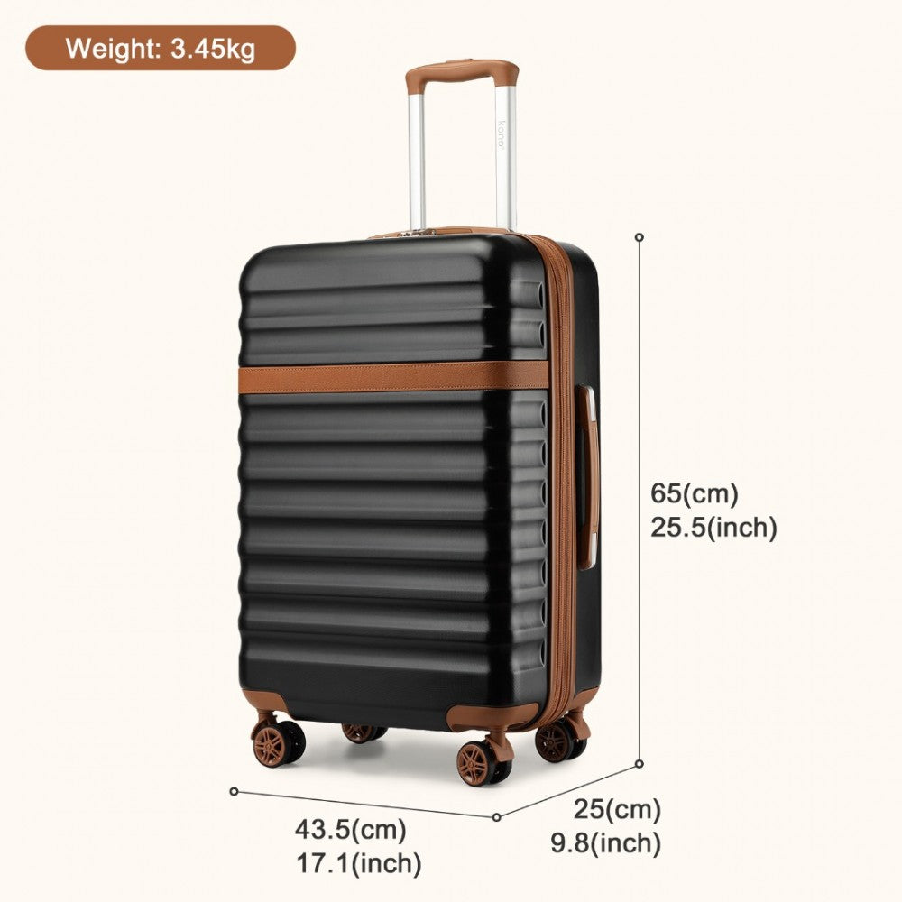 Kono KSK2484 Mid-Size Luggage in Black and Tan (65x43.5x25cm) - Expandable Lightweight Hard Shell Suitcase with TSA Lock - Luggage eStore