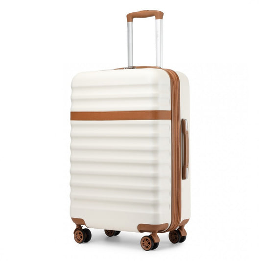 Kono KSK2484 Mid-Size Luggage in Cream and Tan (65x43.5x25cm) - Expandable Lightweight Hard Shell Suitcase with TSA Lock - Luggage eStore