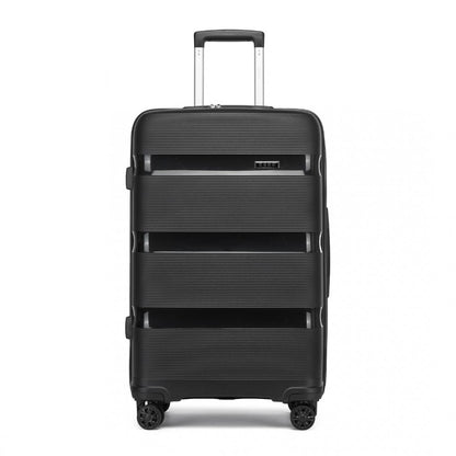 Kono KSK2492 Large Checked Luggage in Black (75x47.5x29cm) - PP Hardshell Lightweight and Durable - Features TSA Lock & 360° Spinner Silent Wheels - Large black hardshell suitcase with horizontal ridges, telescopic handle, and four spinner wheels.