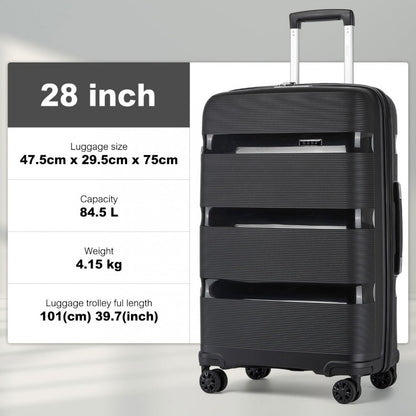 Kono KSK2492 Large Checked Luggage in Black (75x47.5x29cm) - PP Hardshell Lightweight and Durable - Features TSA Lock & 360° Spinner Silent Wheels - Large black checked hard-shell suitcase with telescopic handle and four 360° spinner wheels.