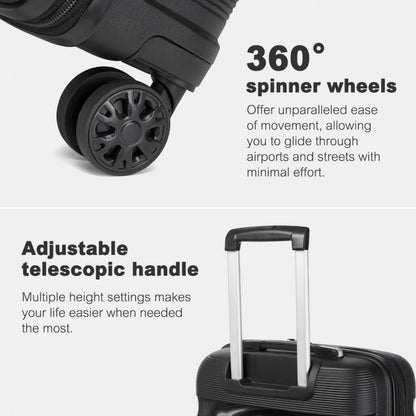 Kono KSK2492 Large Checked Luggage in Black (75x47.5x29cm) - PP Hardshell Lightweight and Durable - Features TSA Lock & 360° Spinner Silent Wheels - Black large checked hardshell luggage with adjustable telescopic handle and 360° spinner wheels.