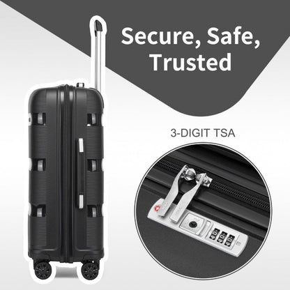 Kono KSK2492 Large Checked Luggage in Black (75x47.5x29cm) - PP Hardshell Lightweight and Durable - Features TSA Lock & 360° Spinner Silent Wheels - Black large checked luggage with 3-digit TSA lock and four 360° spinner silent wheels.