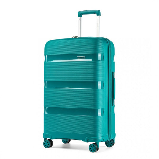Kono KSK2492 Large Checked Luggage in Blue and Green (75x47.5x29cm) - PP Hardshell Lightweight and Durable - Features TSA Lock & 360° Spinner Silent Wheels - Large teal hardshell suitcase with horizontal ridges, teal handle, and four spinner wheels.