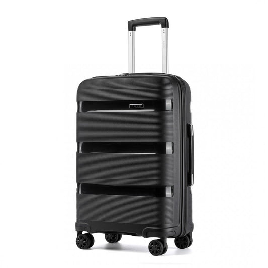Kono KSK2492 Mid-Size Checked Luggage in Black (65x42.5x25cm) - PP Hardshell Lightweight and Durable - Features TSA Lock & 360° Spinner Silent Wheels - Black mid-size hardshell luggage with checked texture, telescopic handle, TSA lock, and 360° spinner wheels.