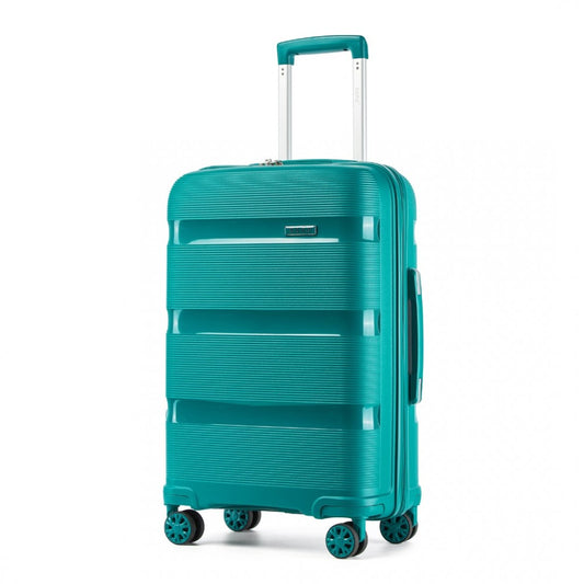 Kono KSK2492 Mid-Size Checked Luggage in Blue and Green (65x42.5x25cm) - PP Hardshell Lightweight and Durable - Features TSA Lock & 360° Spinner Silent Wheels - Blue-green mid-size hard-shell luggage with horizontal ridges, retractable handle, and four spinner wheels.