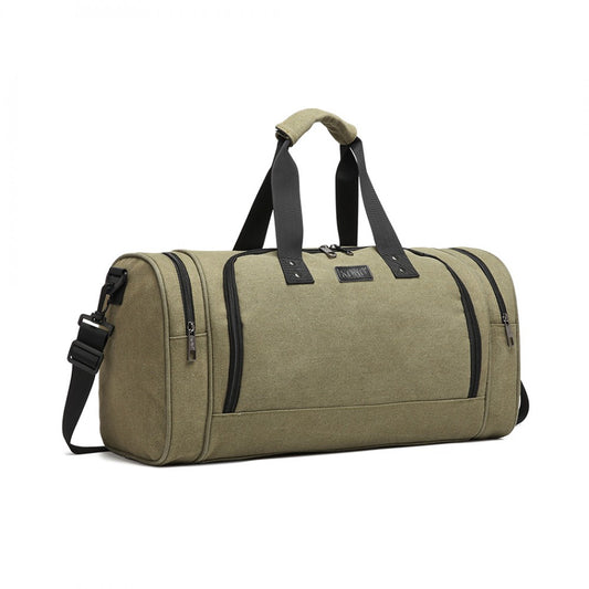 E1957 - Kono Canvas Barrel Duffle Travel Bag - Green - Luggage eStore