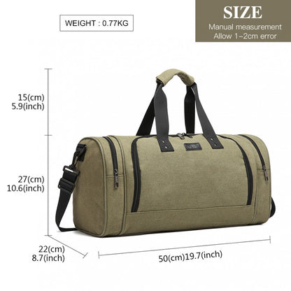 E1957 - Kono Canvas Barrel Duffle Travel Bag - Green - Luggage eStore
