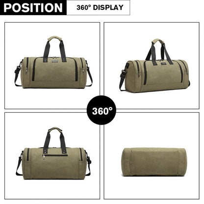 E1957 - Kono Canvas Barrel Duffle Travel Bag - Green - Luggage eStore