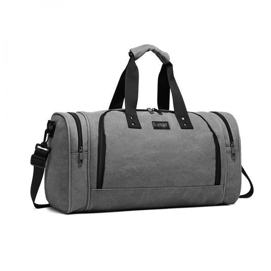E1957 - Kono Canvas Barrel Duffle Travel Bag - Grey - Luggage eStore