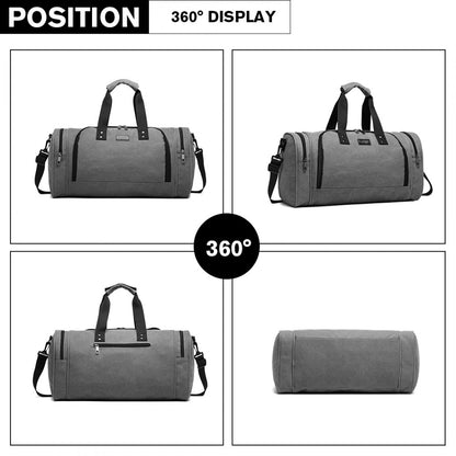 E1957 - Kono Canvas Barrel Duffle Travel Bag - Grey - Luggage eStore