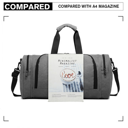 E1957 - Kono Canvas Barrel Duffle Travel Bag - Grey - Luggage eStore