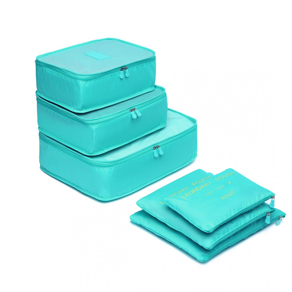 E2015 - Kono 6 Piece Polyester Travel Luggage Organiser Bag Set - Blue - Luggage eStore