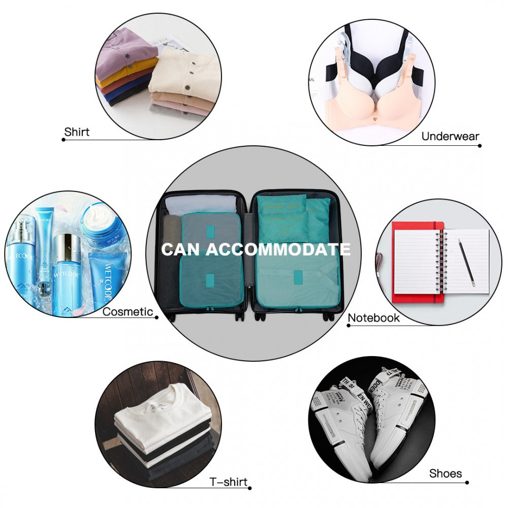 E2015 - Kono 6 Piece Polyester Travel Luggage Organiser Bag Set - Blue - Luggage eStore