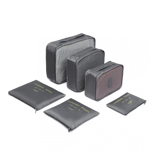 E2015 - Kono 6 Piece Polyester Travel Luggage Organiser Bag Set - Grey - Luggage eStore