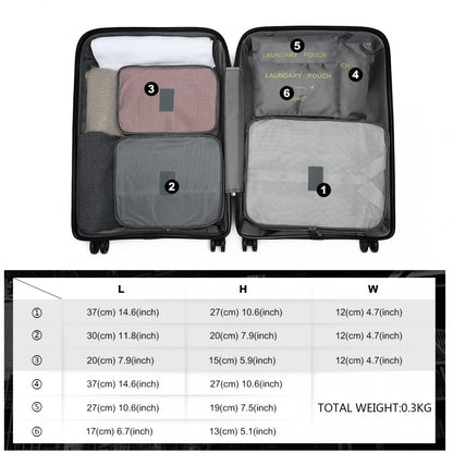 E2015 - Kono 6 Piece Polyester Travel Luggage Organiser Bag Set - Grey - Luggage eStore