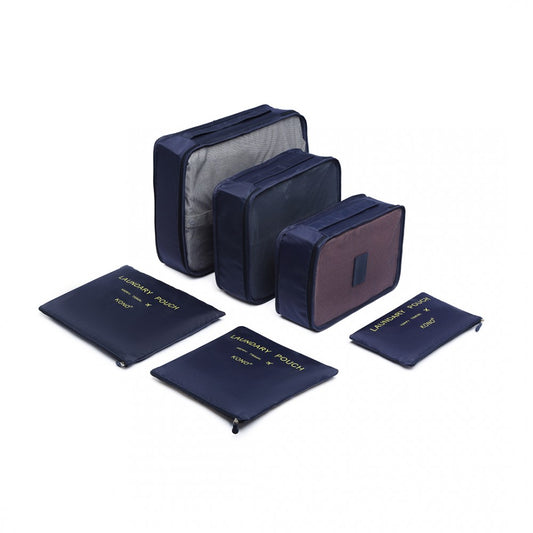 E2015 - Kono 6 Piece Polyester Travel Luggage Organiser Bag Set - Navy Blue - Luggage eStore