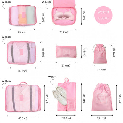 Kono E2019 8 Piece Travel Luggage Organiser Bag Set in Pink