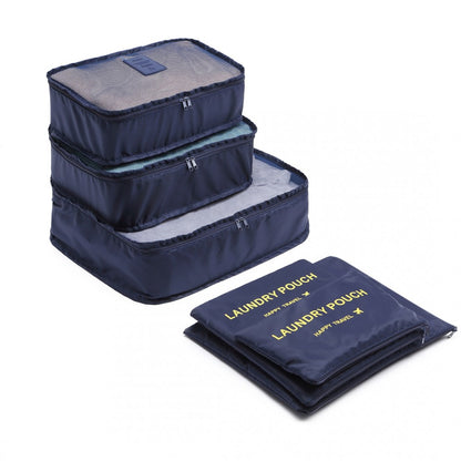 E6874-1 - Kono 6 Piece Polyester Travel Luggage Organiser Bag Set - Navy - Luggage eStore