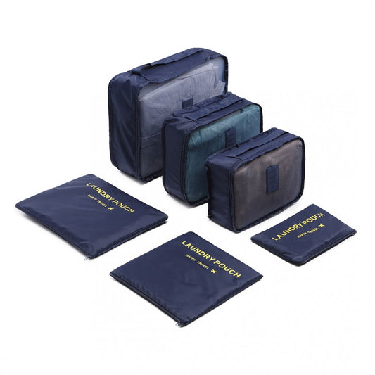 E6874-1 - Kono 6 Piece Polyester Travel Luggage Organiser Bag Set - Navy - Luggage eStore