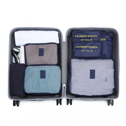 E6874-1 - Kono 6 Piece Polyester Travel Luggage Organiser Bag Set - Navy - Luggage eStore