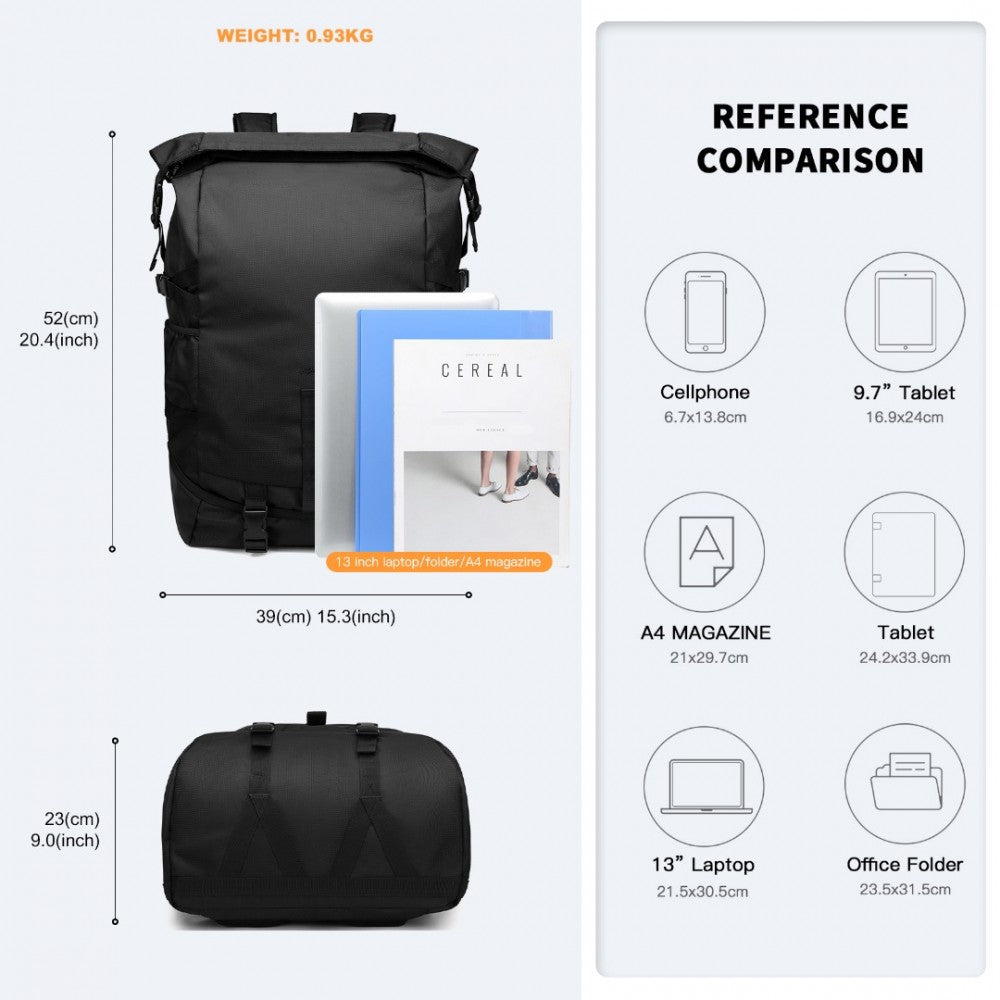 EQ2302 - Kono Large Capacity Basketball Sports Fitness Backpack - Black - Luggage eStore