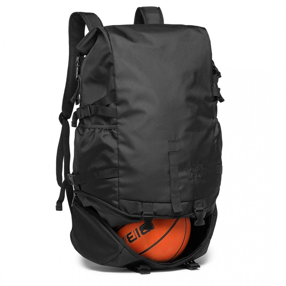 EQ2302 - Kono Large Capacity Basketball Sports Fitness Backpack - Black - Luggage eStore