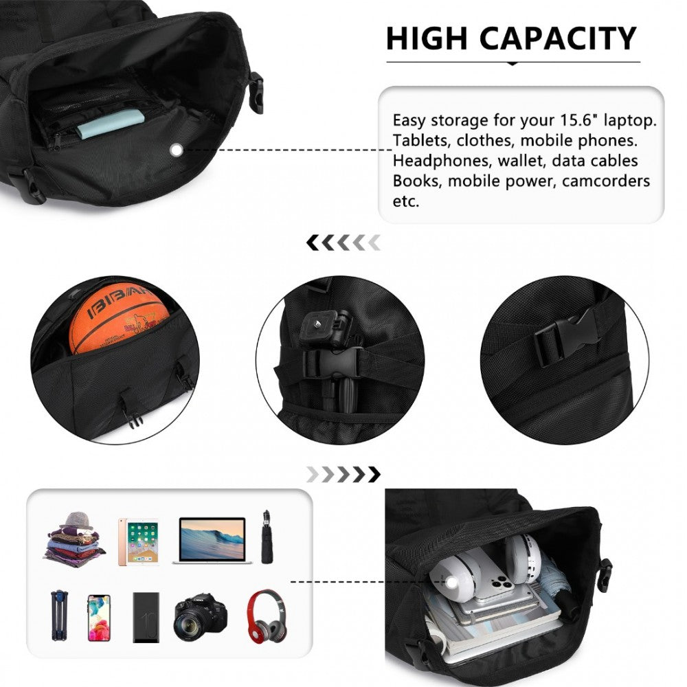 EQ2302 - Kono Large Capacity Basketball Sports Fitness Backpack - Black - Luggage eStore