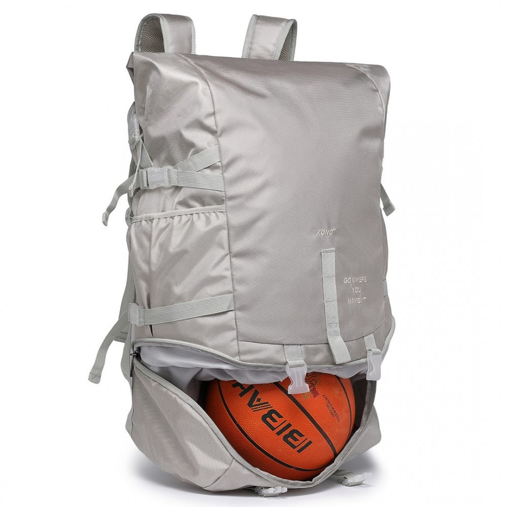 EQ2302 - Kono Large Capacity Basketball Sports Fitness Backpack - Grey - Luggage eStore