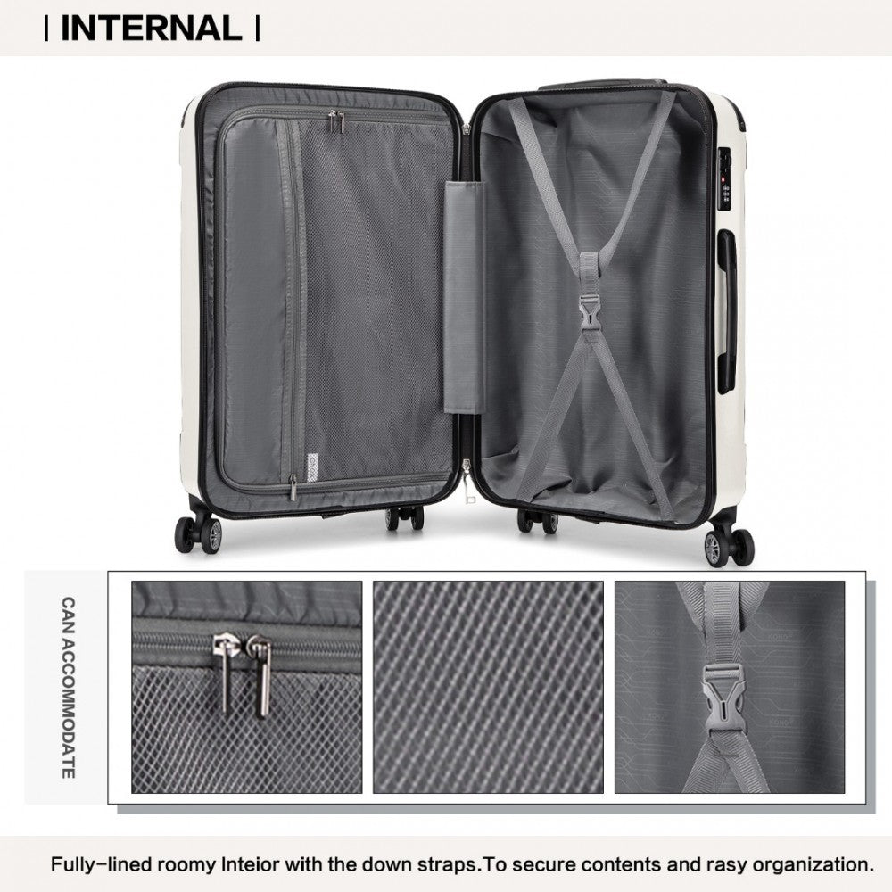K1777-1L - Kono 28 Inch ABS Lightweight Compact Hard Shell Travel Luggage For Extended Journeys - Beige - Luggage eStore