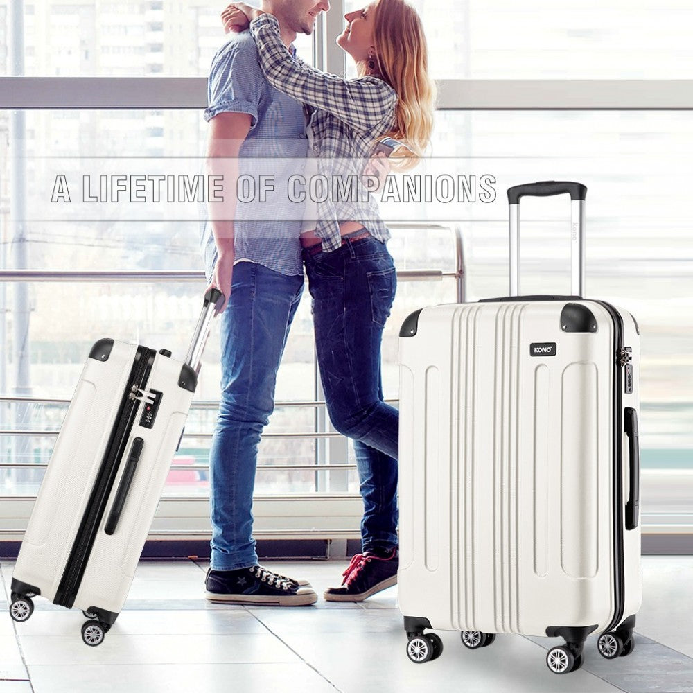 K1777-1L - Kono 28 Inch ABS Lightweight Compact Hard Shell Travel Luggage For Extended Journeys - Beige - Luggage eStore