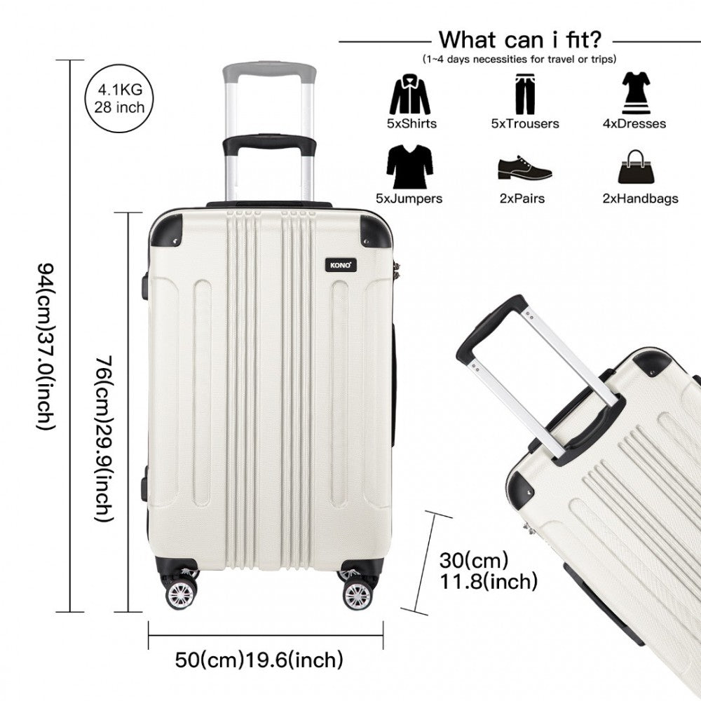 K1777-1L - Kono 28 Inch ABS Lightweight Compact Hard Shell Travel Luggage For Extended Journeys - Beige - Luggage eStore