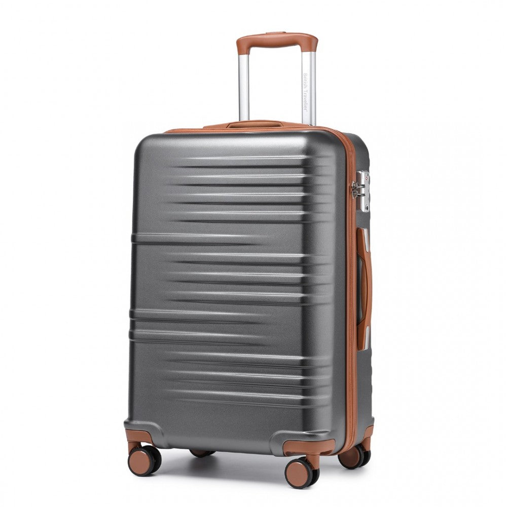 K2391L - British Traveller 24 Inch Durable Polycarbonate and ABS Hard Shell Suitcase With TSA Lock - Grey And Brown - Luggage eStore