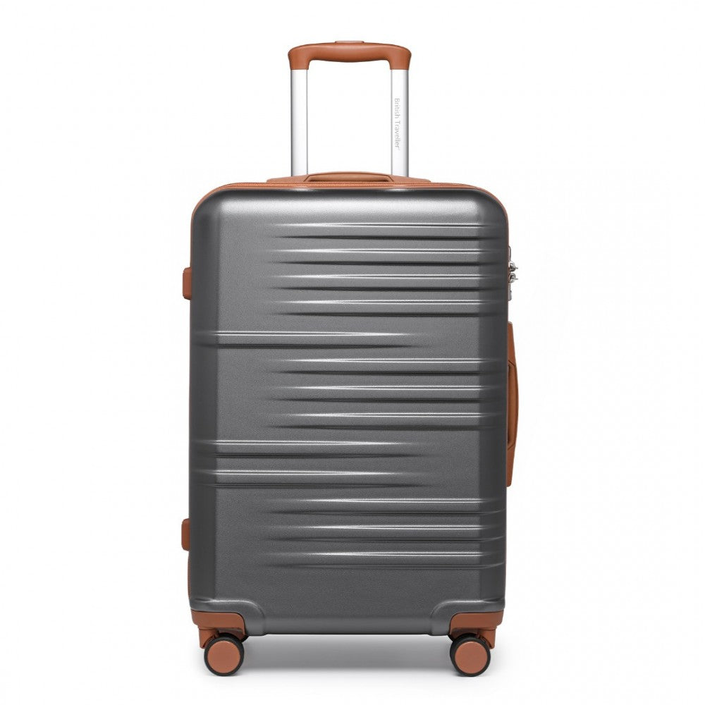 K2391L - British Traveller 24 Inch Durable Polycarbonate and ABS Hard Shell Suitcase With TSA Lock - Grey And Brown - Luggage eStore
