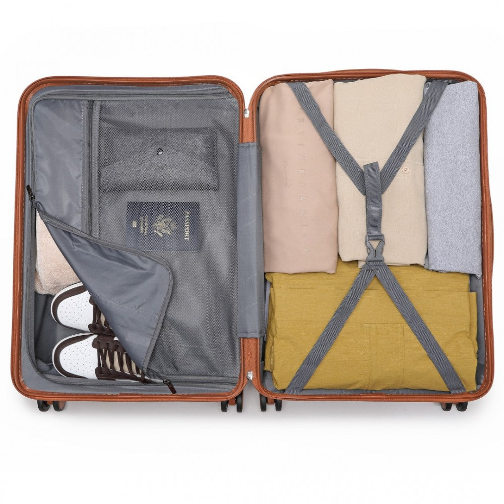 K2391L - British Traveller 24 Inch Durable Polycarbonate and ABS Hard Shell Suitcase With TSA Lock - Grey And Brown - Luggage eStore