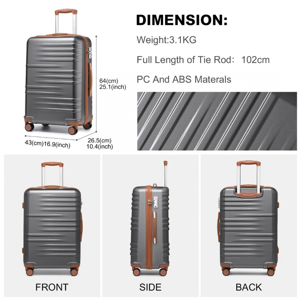 K2391L - British Traveller 24 Inch Durable Polycarbonate and ABS Hard Shell Suitcase With TSA Lock - Grey And Brown - Luggage eStore